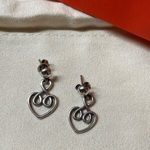 Retired James Avery Sterling Silver Scrolled Heart Dangle Earrings